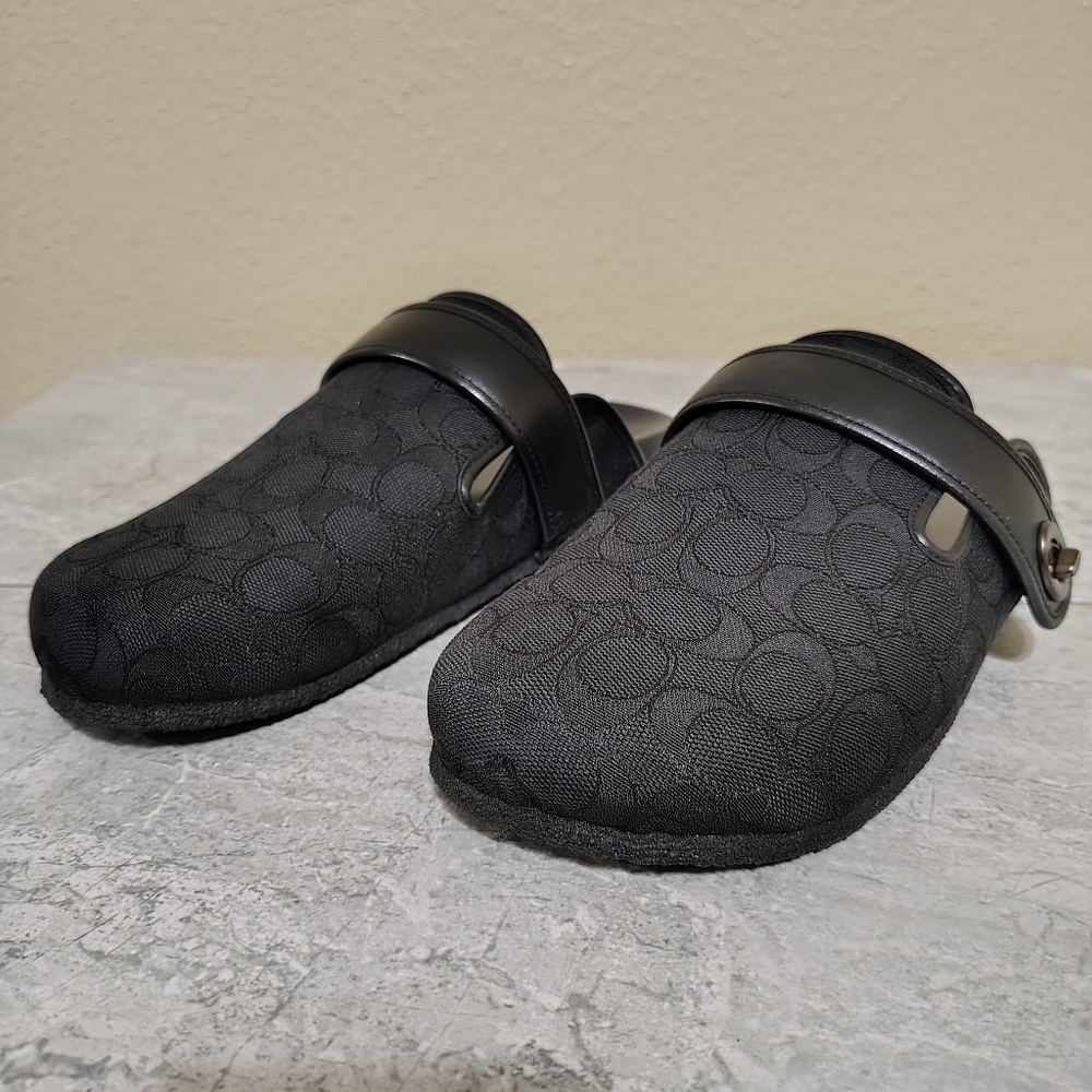 Coach Signature Canvas Mule Slides Black Slip On Slippers Women’s Size 10 - Picture 5 of 8